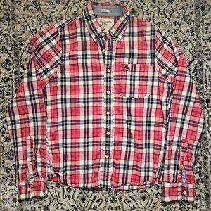 Abercrombie & Fitch Plaid Button Up Shirt Red Blue Mens XL Preppy Collegiate Y2K